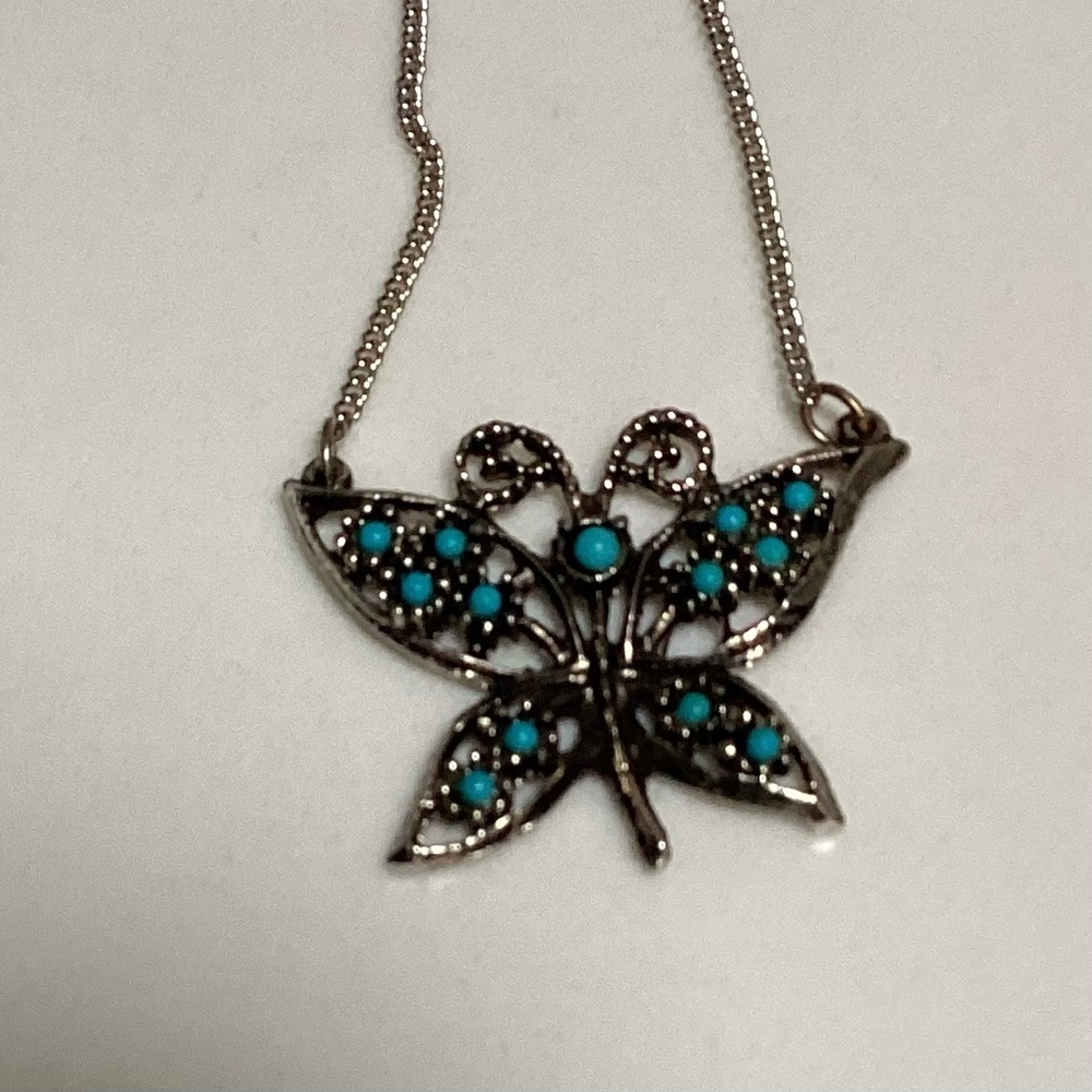 Vintage faux turquoise butterfly necklace